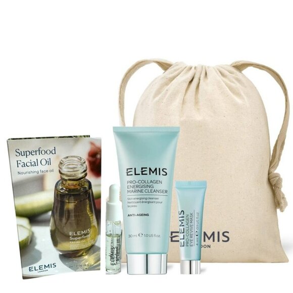 Elemis Pro-Collagen Marine Cleanser, Eye Revive Mask, Superfood Facial Oil & Bag - Picture 1 of 6